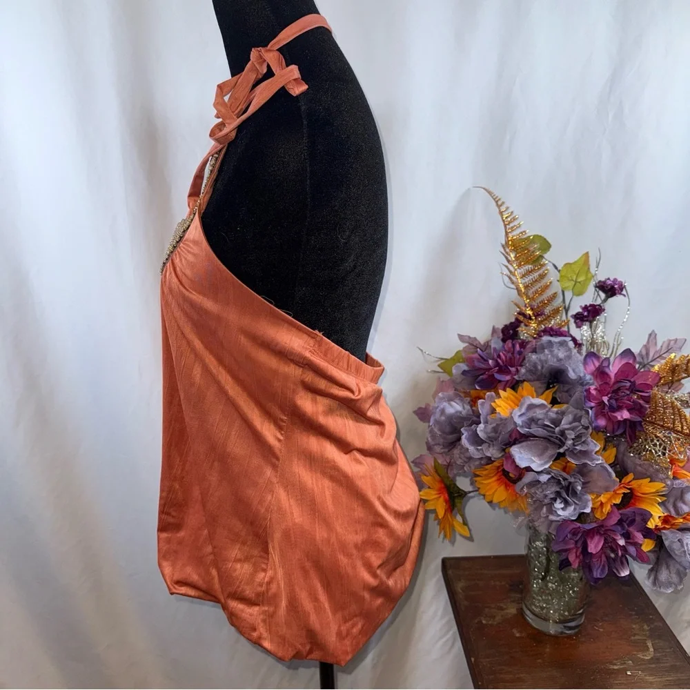 Studio Y Rust Beaded Halter Top Gold Embellished Boho Festival - Picture 3 of 10